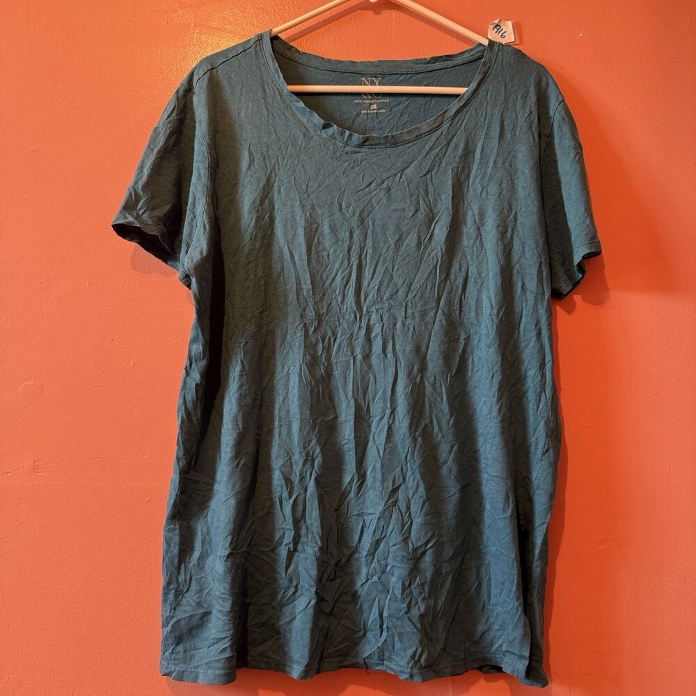 New York & Company Womens TShirt XL Extra Large Blue Cotton Tee Shirt